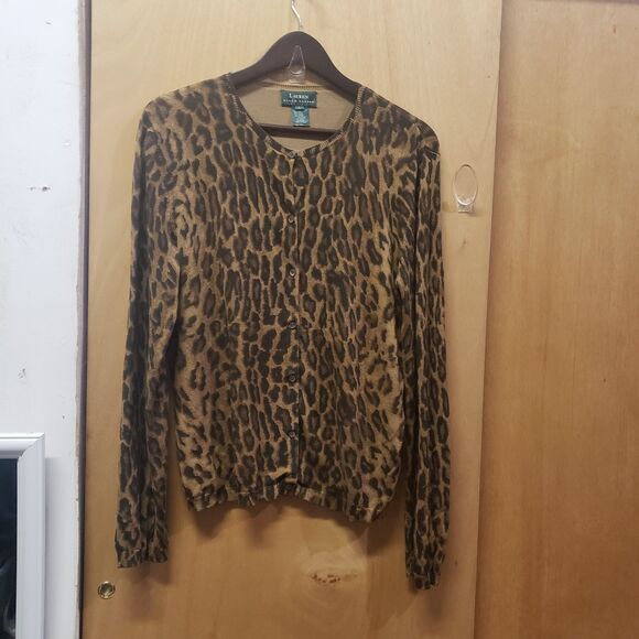 Lauren Ralph Lauren Sweaters - Lauren Ralph Lauren Leopard Print Silk Blend Cardigan Sweater
Sz Lg 
OOO